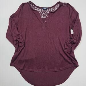 Angels forever young maroon 3/4 sleeve women's large blouse